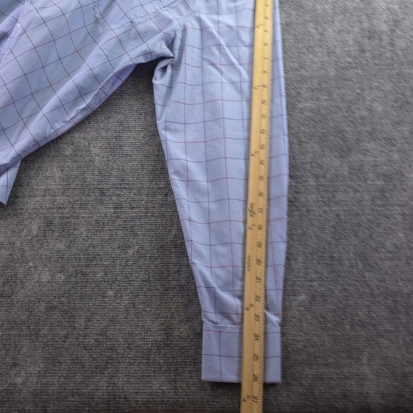 Charles Tyrwhitt Dress Shirt 16.5 36 Non Iron Slim Fit Blue Check Point Collar - Picture 6 of 10